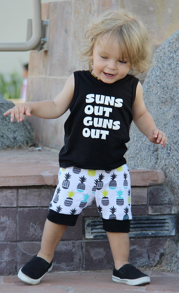 Suns out guns out funny infant toddler boys tank top or tee