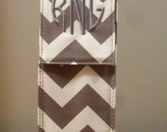 Monogrammed Gray Chevron Wine Carrier-Insulated Wine Holder-Monogram Wine Holder-Monogram Wine Carrier-Personalized Wine Carrier