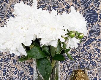 Flower Adhesive Wallpaper / Floral Removable or Regular Wallpaper / Blue Flower Wall Mural / Flower Wallpaper
