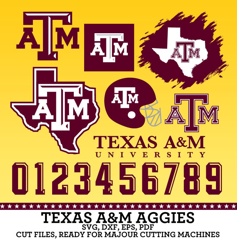 Texas A&M Aggies. Varsity Logos Numbers. SVG by SVGsilhouetteDXF