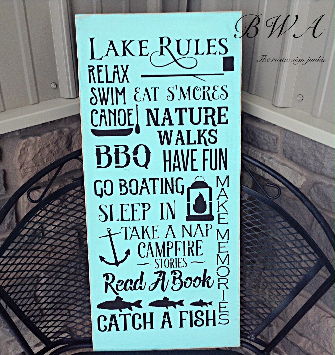 Lake sign lake rules sign lake house sign by Therusticsignjunkie