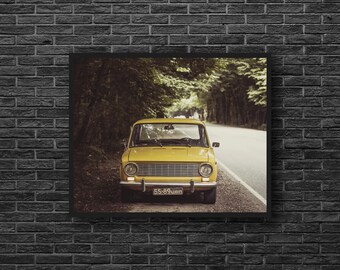 Retro Car Photo - Yellow Car Photography - Old Car Print - Vintage Car - Retro Photo - Yellow Wall Decor - Retro Wall Decor - Man Room Decor