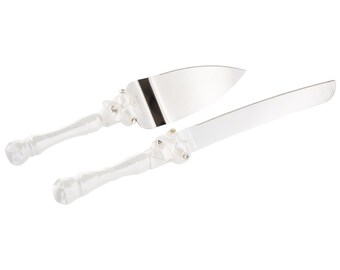 Wedding Cake Knife Set - White Cake Server Set - Ready To Ship - Wedding Cake Server - Knife and Server Set - Cake Cutting Set