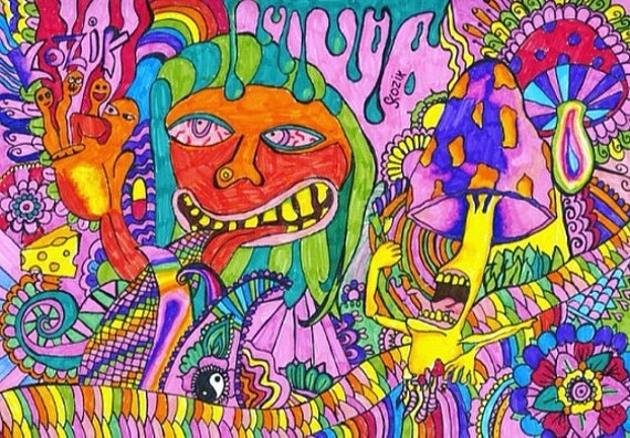 Original drawing psychedelic trippy art colorful psychedelic