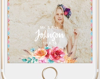 Boho Floral Watercolor Snapchat Geofilter | Custom Personalized Instant Download | Feathers Birthday Filter | Bridal Shower Geofilter