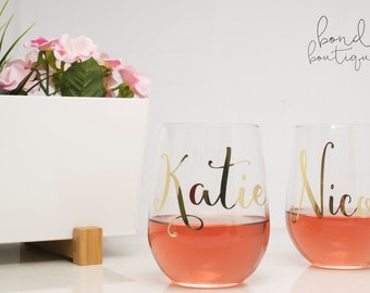 Personalized Wine Glasses - Stemless Wine Glass - Bachelorette Party - Bridesmaid Gift - Bridesmaid Wine Glasses - Bridal Party Favors