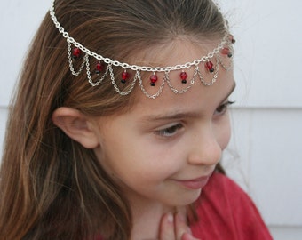 Blood Princess Faerie Circlet - Red & Black Faceted Beads with Silver Chain - Belly Dance, Wedding, Renaissance or Costume Accessory