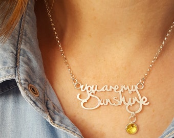 You are my Sunshine song lyric necklace with gorgeous yellow cz
