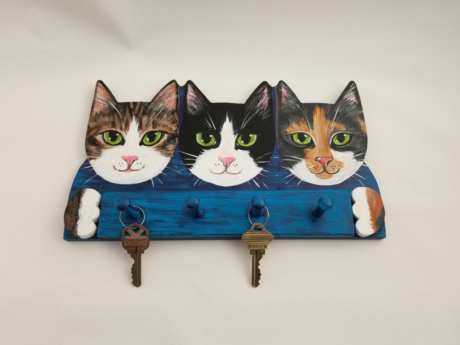 CAT KEY HOLDER Cat Key Holder Rack Tabby Tuxedo