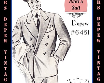 Menswear Vintage Sewing Pattern 1950's Men's Suit Jacket and Trousers in Any Size Depew 6451 - Plus Size Included -INSTANT DOWNLOAD-
