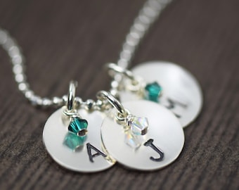 personalized birthstone necklace custom hand stamped necklace initial necklace initial charm Personalized necklace gifts for her