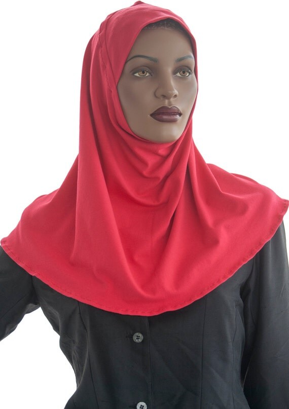 Red Amira Hoodie Hijab  Cotton Jersey Knit Handmade