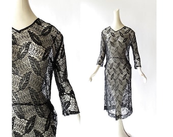 Vintage 1920s Dress | Raven's Wing | Black Lace Dress | 20s Dress | XS
