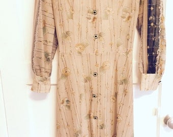 Vintage handmade sheer tan floral print dress size large