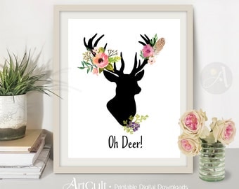 Printable instant digital download OH DEER Wall Art poster, vhimsical quote, christmas Home decoration, DIY craft image, ArtCult graphics
