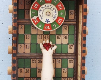 Assemblage Found Object Art Shrine Shadow Box Mixed Media "It's a Numbers Game"