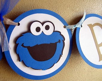Cookie Monster Party Banner, Cookie Monster Birthday Party, Cookie Monster Happy Birthday Banner, Sesame Street Banner, Cookie Monster Party