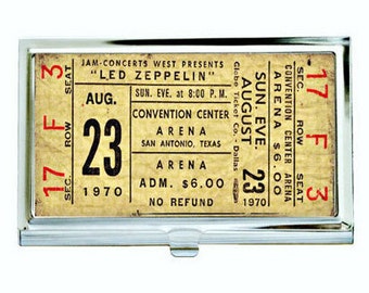 Led Zeppelin 1 Vintage Concert Ticket Business Card Case, Sublimation, Permanent Image, Silver Tone Finish, Black Velvet Lining, Customize
