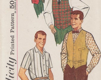 Vintage Mens Sewing Pattern / Simplicity 4160 / Mans Shirt And Vest / Size 42 Chest / 16 Neck
