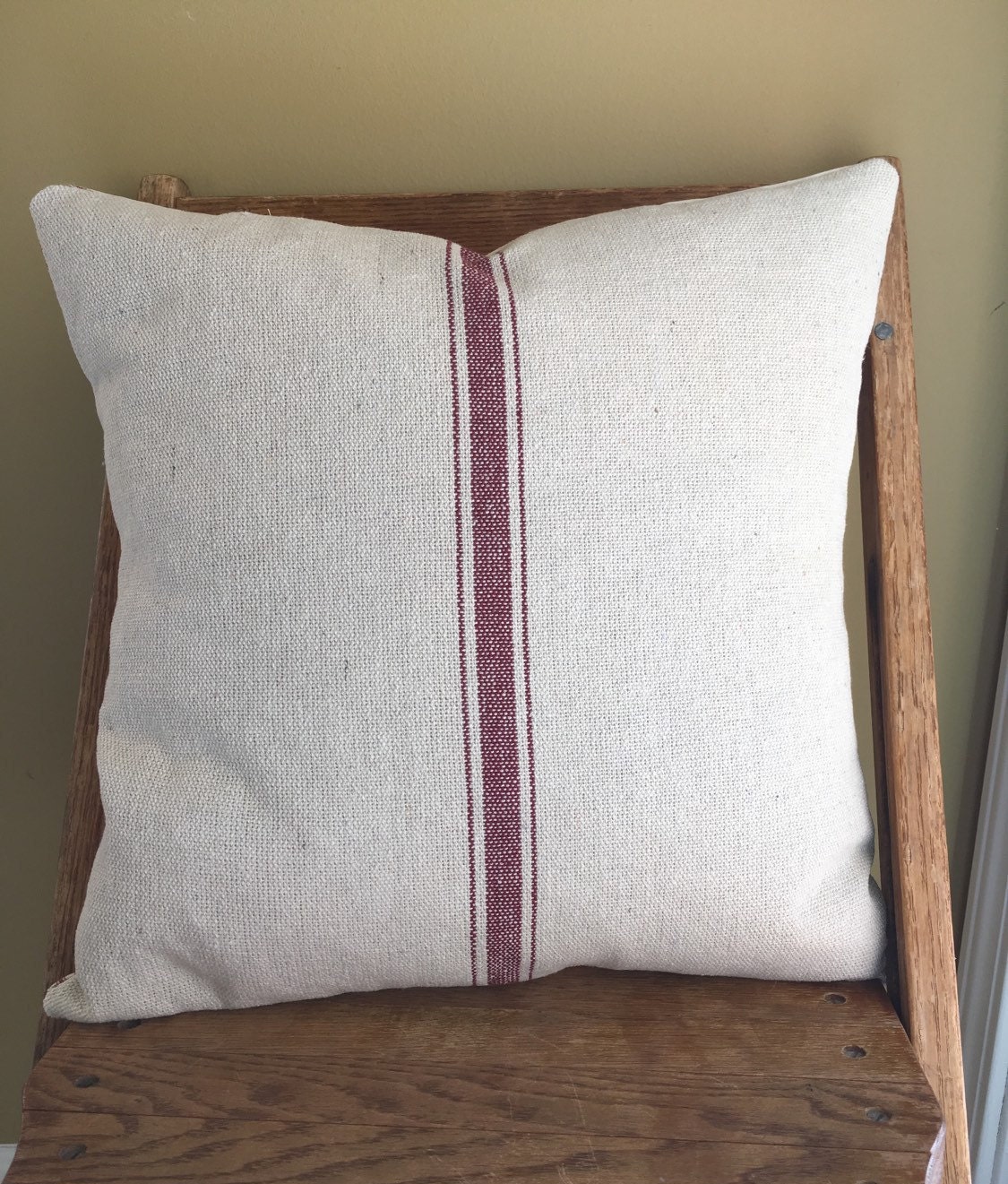 Grain Sack / Ticking Pillow Cover Red Stripe