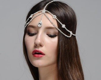 Marina Boho Bohemian Goddess Vintage Jeweled Gatsby wedding Headband Head Piece Forehead Headdress
