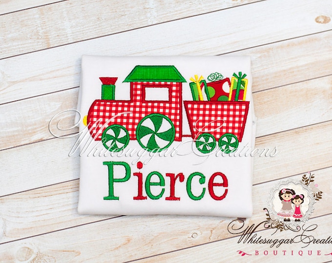 Boys Christmas Train Applique Shirt - Christmas Gift Custom Embroidered T-Shirt - Baby Christmas Outfit