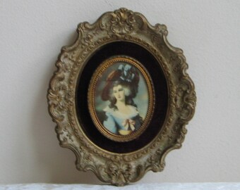 Vintage Cameo Creations Portrait Wall Art Print In Ornate Plaster Frame With Barbola Marsala Velvet, Lady Sheffield by Thomas Gainsborough