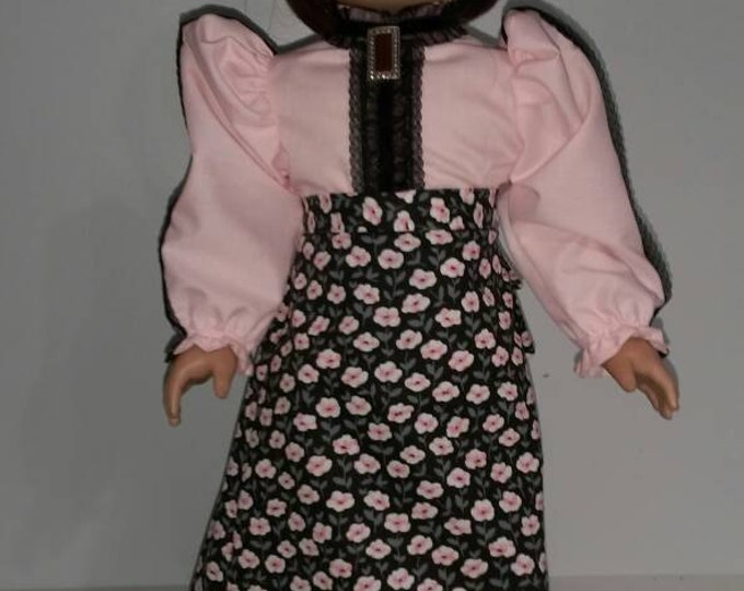 Victorian skirt set fits dolls like American Girl and 18 inch dolls in black and pink flowers