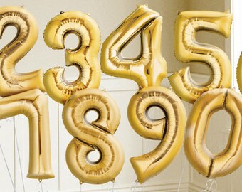 Sale Two - GOLD NUMBER BALLOONS 40" Numeric Large Balloon 1 2 3 4 5 6 7 8 9 30th 40th Birthday Gold Silver Black Pink Blue Hot Pink Purple
