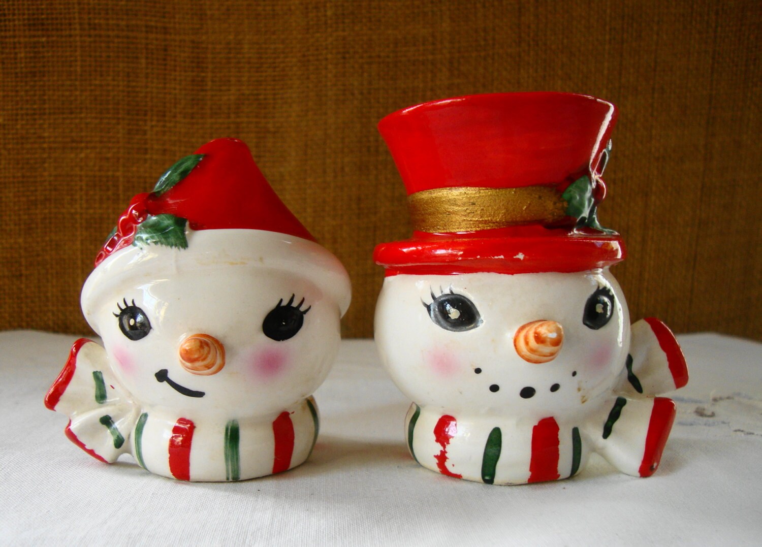 Vintage Lefton Snowman Salt Pepper Shaker Set Exclusively For 9202