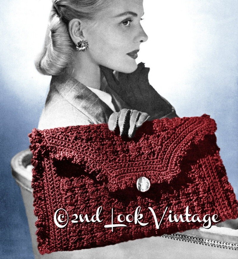 Vintage 1940s Crochet Pattern Ruffled Envelope Clutch Purse