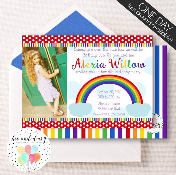 Over the Rainbow Invitation, Rainbow Birthday Invitation, Rainbow Party, Girl First Birthday, Girl Birthday, Rainbow Invite Photo Invitation Il_570xn