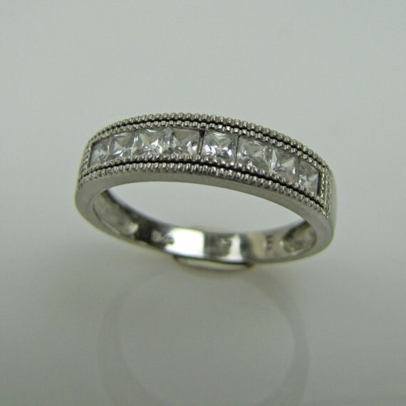 Mens Sterling Silver Cubic Zirconia CZ Wedding Band Ring. Faux