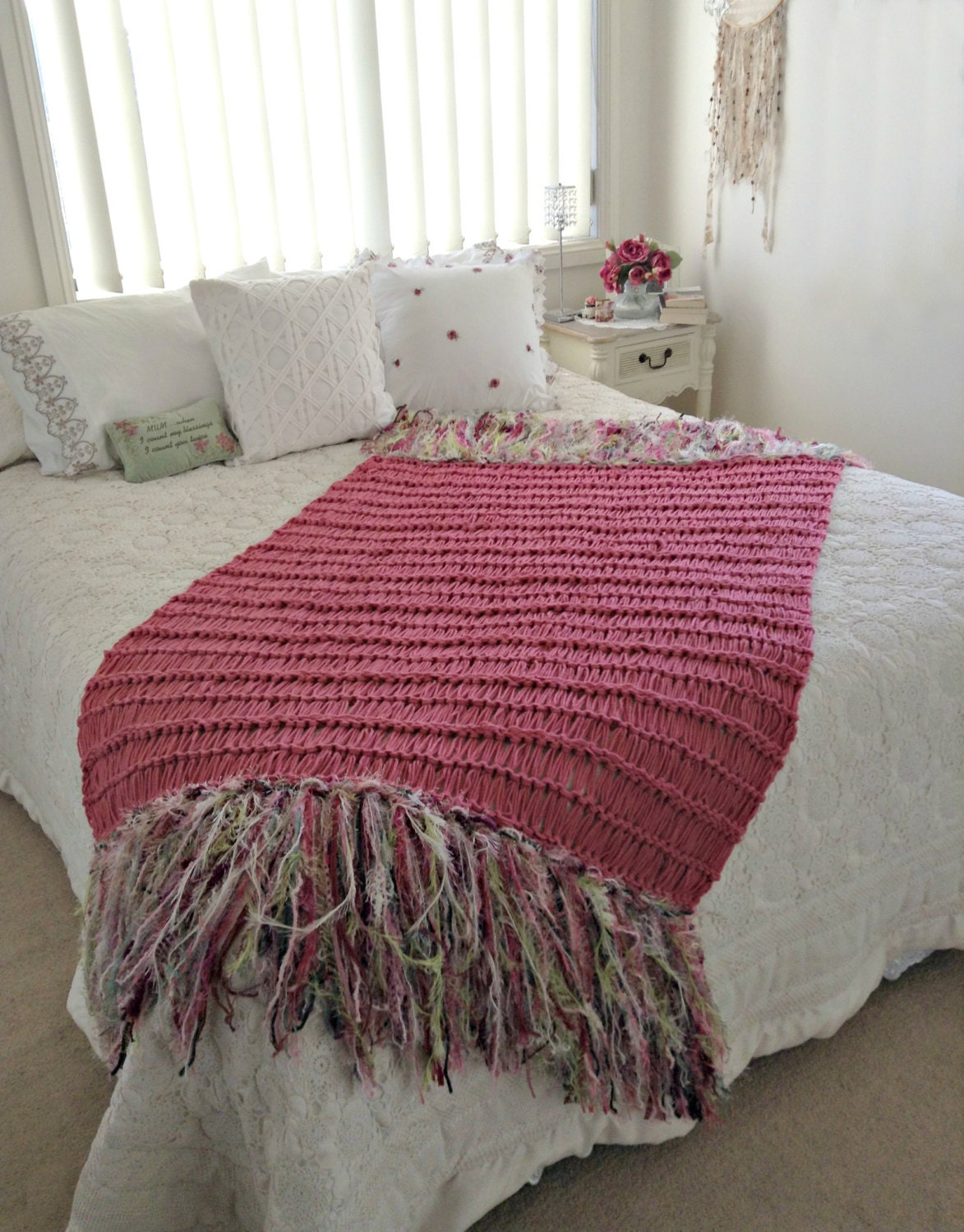 Cottage Chic Rose Pink Throw Blanket. Shabby Chic Home Decor