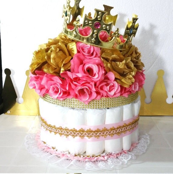 PINK and GOLD Baby Shower Diaper Cake Crown Centerpiece / Girls Royal