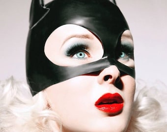 Black Latex Hood, Latex Cosplay Half Hood Costume Mask