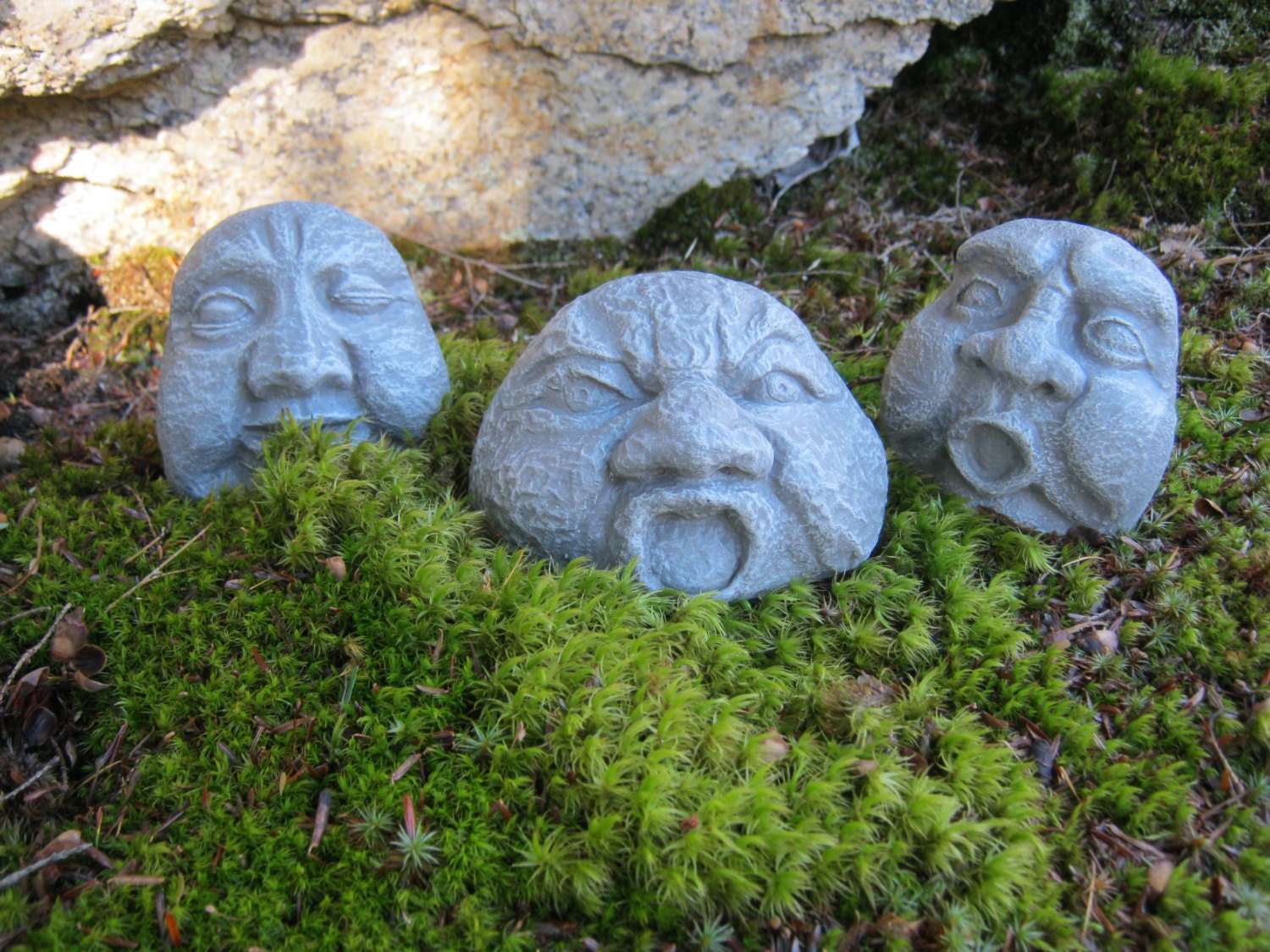 Rock Faces Three Concrete Garden Rocks by WestWindHomeGarden