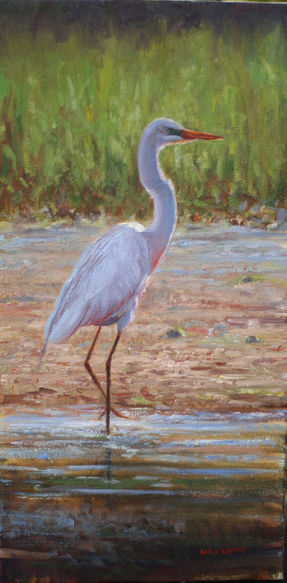 Egret at Sunset original oil painting