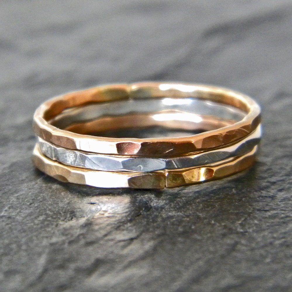 Gold Knuckle Ring Mixed Metal Stacking Ring Set Thin