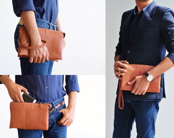 Mens leather bag brown, leather clutch, waist bag leather, document bag, car bag leather, office handbag men, brown bag men, hand wallet men