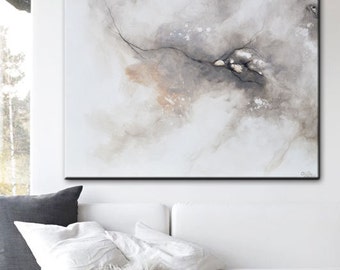 GICLEE PRINT Large Art Abstract Painting Grey White Canvas Print Home Decor Wall Art Large Art Minimalist Artwork Select SIZES - Christine