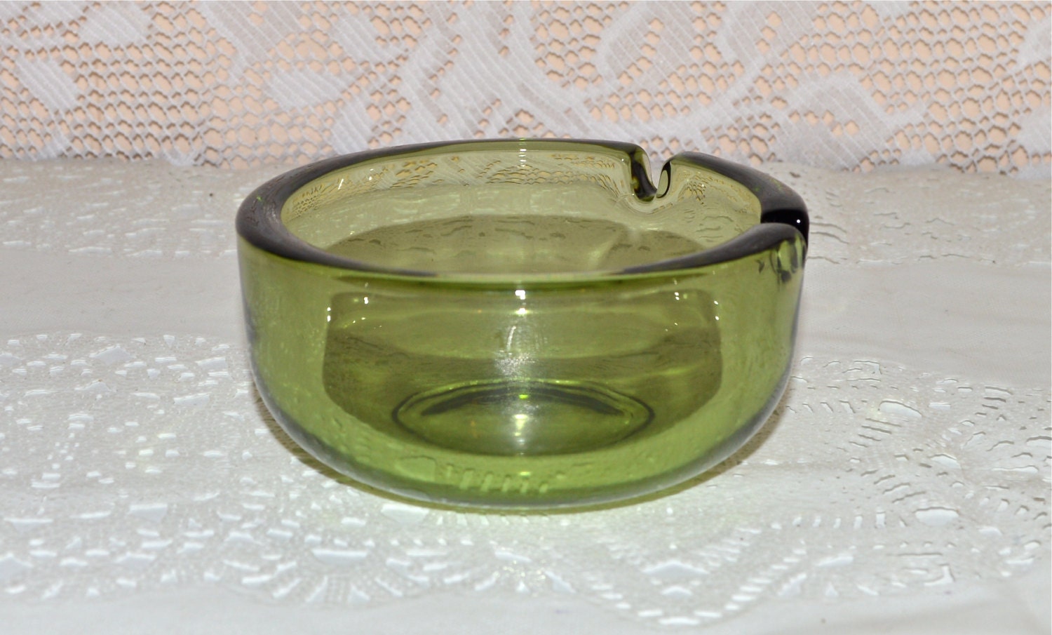 Green Glass Ashtray Vintage Round Green Ashtray by WVpickin