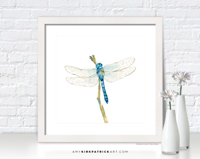 BLUE DRAGONFLY Painting, Dragonfly Print, Dragonfly Greeting Cards, Dragonfly Watercolor Painting, Dragonfly Wall Decor, Dragonfly Wall Art