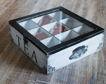 Multifunctional Tea Wooden Box Black and White Tea Box Jewelry box Tea Organizer Jewelry Organizer Tea Storage Box Kitchen Organizer