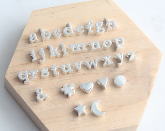 Alphabet Bead, Alphabet Charm, Letter Charm, Sterling Silver Letter Bead, Lowercase Letter Charm, Initial Charm, Letter Alphabet Beads, 7mm