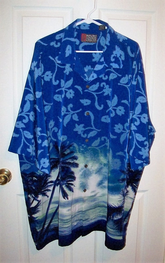 Vintage Men's Royal Blue Tropical Print Hawaiian Shirt by