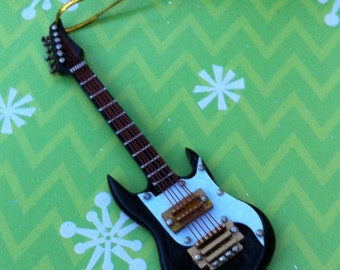 Electric Guitar Ornament, Black Guitar, 4 inches long, no sound
