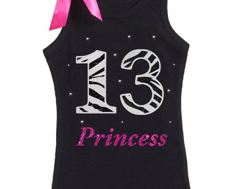 13th Birthday Shirt Zebra Birthday Tutu Skirt Hot Pink Black White Tween Teen Girl 13 Personalized Name Age Shirt Zebra Hair bow Princess