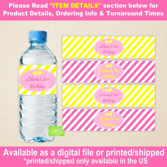 items similar to pink lemonade water bottle labels printabe water