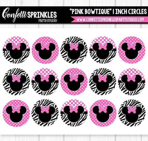 INSTANT DOWNLOAD Mouse "Pink Bowtique" Zebra Minnie 4x6" 1" Inch Bottle Cap Image/Digital Collage Sheet Il_570xn